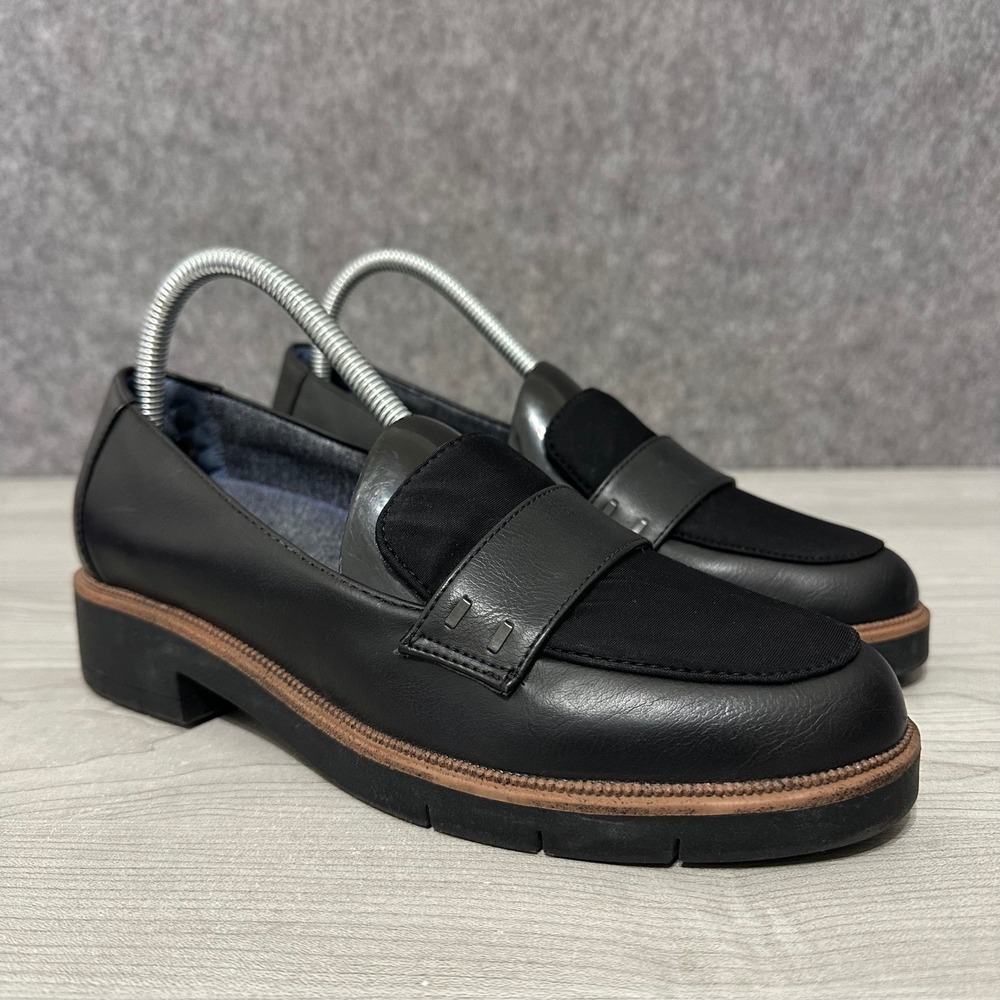 Dr Scholls Grow Up Loafer Women's‎ 8.5 Black Faux Leather Fabric Slip On Shoes